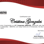 Certificamos que Cristina Gonzales participou como Congressista no 12º Congresso ABRATES...
